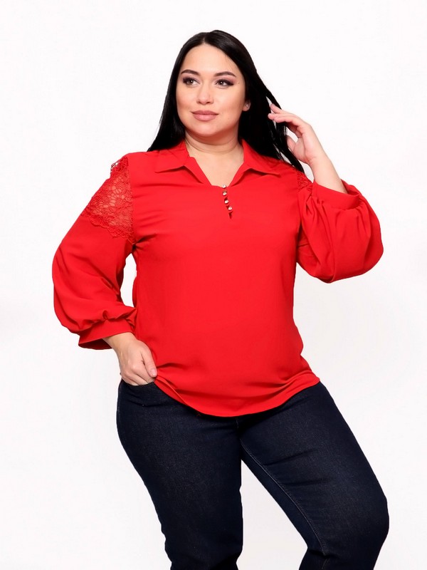 Блуза с объемными рукавами красная 