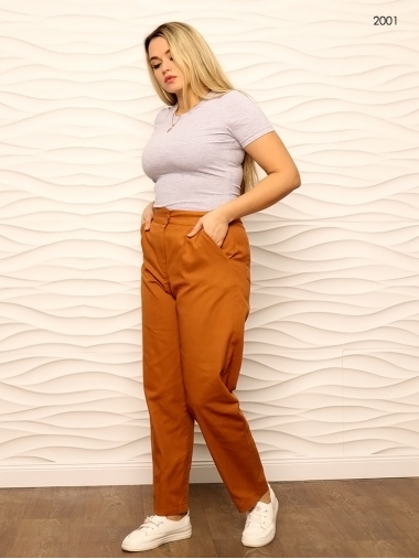 Стильные коттоновые штаны-брюки терракотового цвета 
