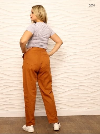 Стильные коттоновые штаны-брюки терракотового цвета 