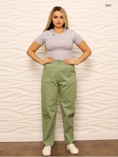 Стильные коттоновые штаны-брюки оливкового цвета 