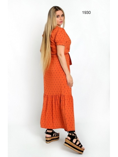 Платье оранжевого цвета в принт якоря  