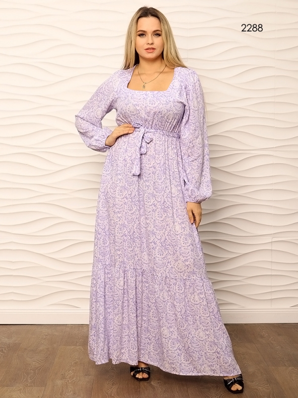 Длинное платье фиолетовое в принт батал