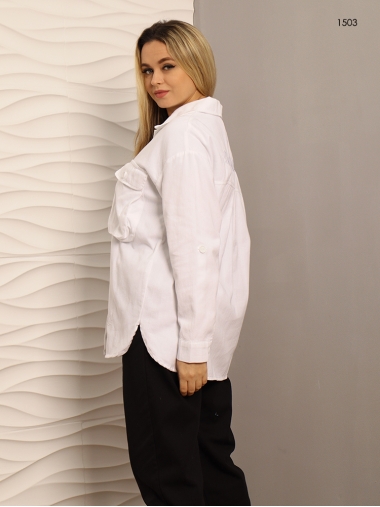 Стильная женская котоновая рубашка белого цвета