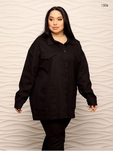 Женская котоновая рубашка черного цвета батал 