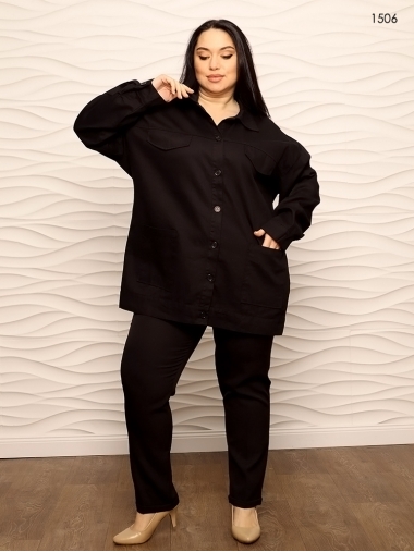 Женская котоновая рубашка черного цвета батал 