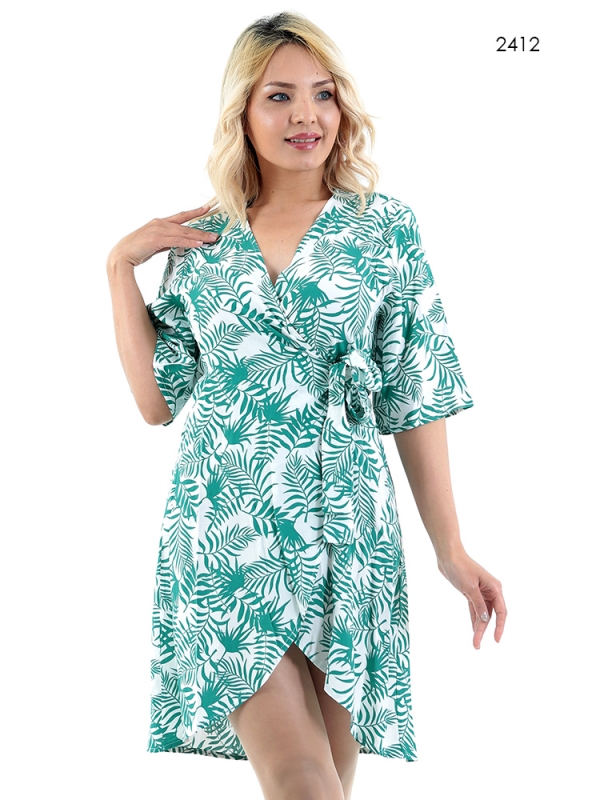 Летнее платье в зеленый принт тропики